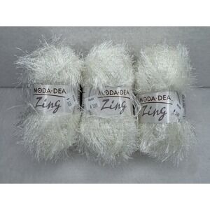 Moda‎ Dea Zing Eyelash Yarn Pearl White Lot 3 Skeins Polyester